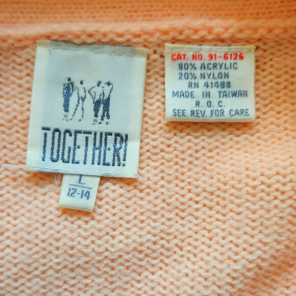 Vintage 1980s Blush Peach Double Breasted Wrap Cardigan Sweater | Size L 12–14 - Picture 7 of 7